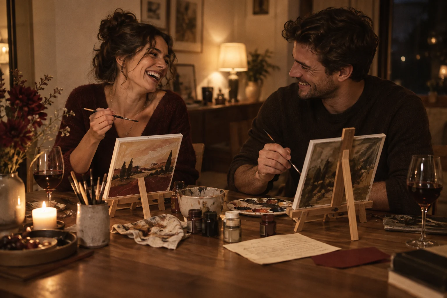 Pareja pintando en casa, imagen conceptual del futuro kit creativo